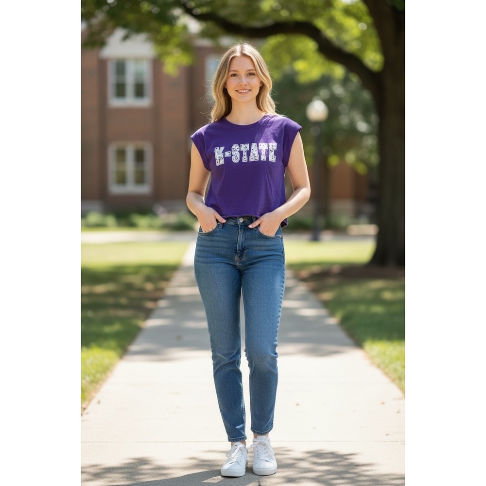 Purple & White KANSAS K-STATE Colosseum Floral Accent Preppy  shirt‎ Msrp $30 Lg
